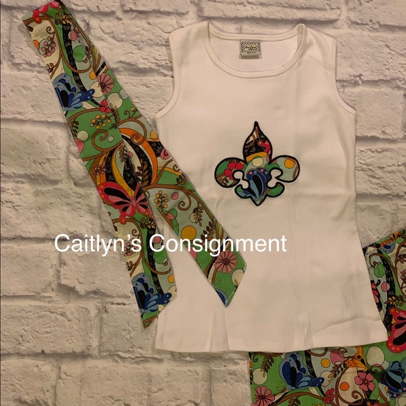 Ann Loren ‘Fleur-de-lis’ Pant Set w Headband NWOT - Picture 2 of 3